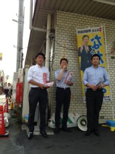 2014年8月21日（木）　ながつま昭代議士・西沢都議と朝の街頭演説