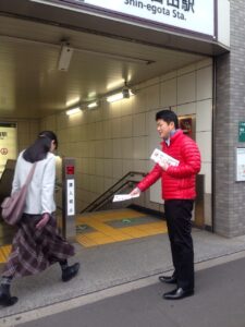 2016年3月23日（水）　新江古田駅で朝の街頭演説