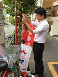 2016年8月15日（月）　新江古田駅で朝の街頭演説
