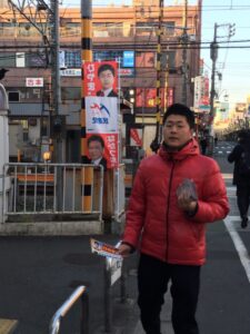 2017年1月31日（火）　新井薬師前駅で朝の街頭演説
