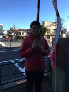 2017年2月3日（金）　新江古田駅で朝の街頭演説