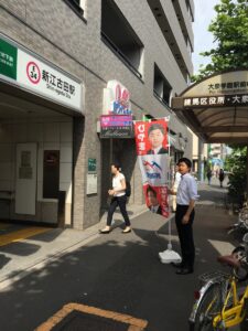 2017年7月3 日（月）　新江古田駅で朝の街頭演説