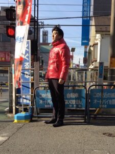 2018年2月20日（火）　新井薬師前駅北口で朝の辻立ち