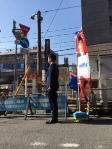 2018年3月30日（金）　新井薬師前駅北口で朝の辻立ち