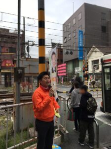 2018年4月5日（木）　新井薬師前駅北口で朝の辻立ち