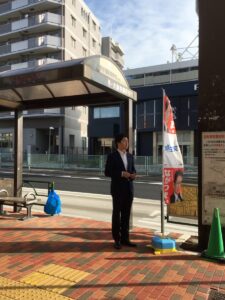 2018年5月24日（木）　新江古田駅で朝の辻立ち