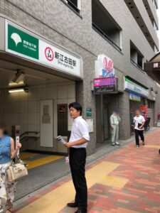 2018年7月25日（水）　新江古田駅で朝の辻立ち