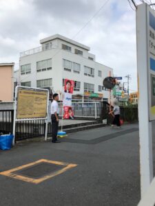 2018年7月26日（木）　鷺ノ宮駅南口で朝の辻立ち