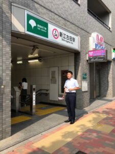 2018年8月6日（月）　新江古田駅で朝の辻立ち