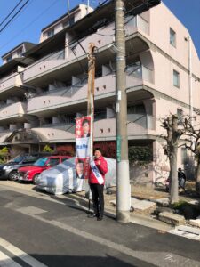 2019年3月25日（月）　新井薬師前駅北口で朝の辻立ち