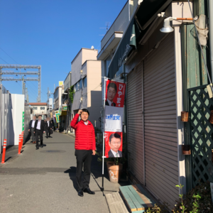 2019年5月8日（水）　沼袋駅北口で朝の辻立ち