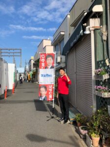 2019年5月15日（水）　沼袋駅北口で朝の辻立ち