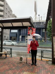 2020年7月14日（火）　新江古田駅で朝の街頭活動
