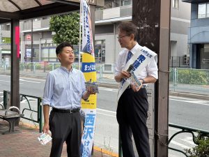2025年7月31日（木）　新江古田駅で朝の辻立ち